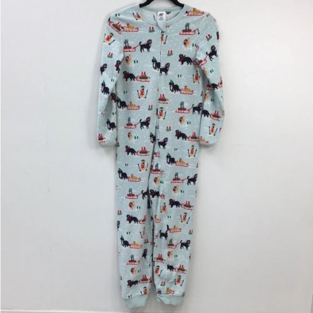 Lands End Kids Long Sleeve Fleece Winter Onesie Sleep Pjs Size 12 GREAT Used